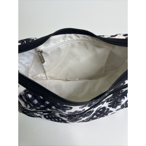 LeSportsac Black White Geometric Shoulder Bag Nylon Zip Handbag Purse - Picture 7 of 8
